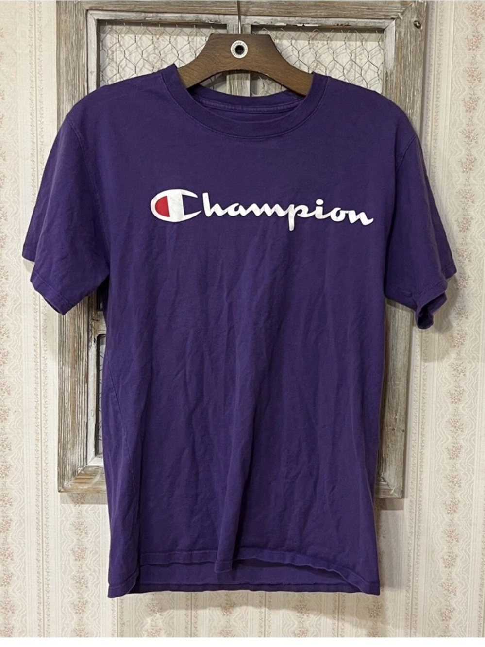 Champion Purple Logo Tee with Red Accent